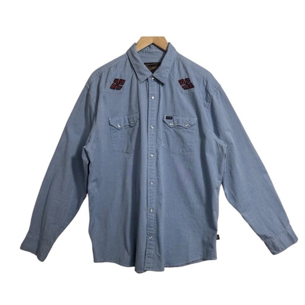 Howler Bros Gaucho Snap Diamantes Shirt Western Long Sleeve Men's XL Blue
